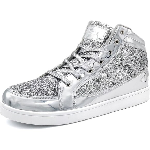 Igxx Men Silver High Top Bling Glitter Party Disco Retro Metallic Gold Sneakers - Picture 1 of 6